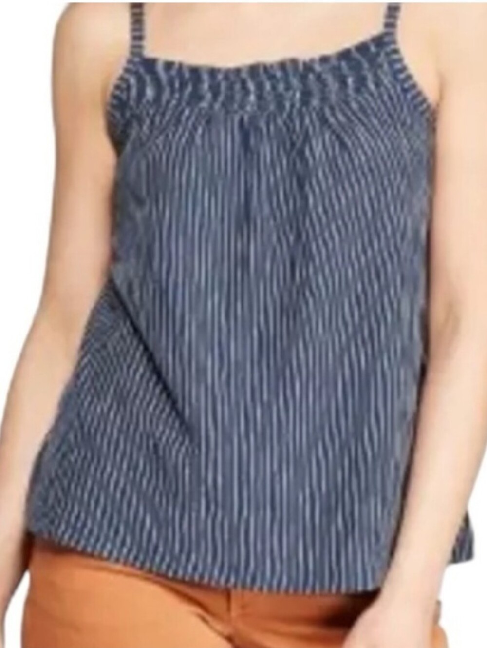 Universal Thread Navy White Striped Casual Smocked Tank Top